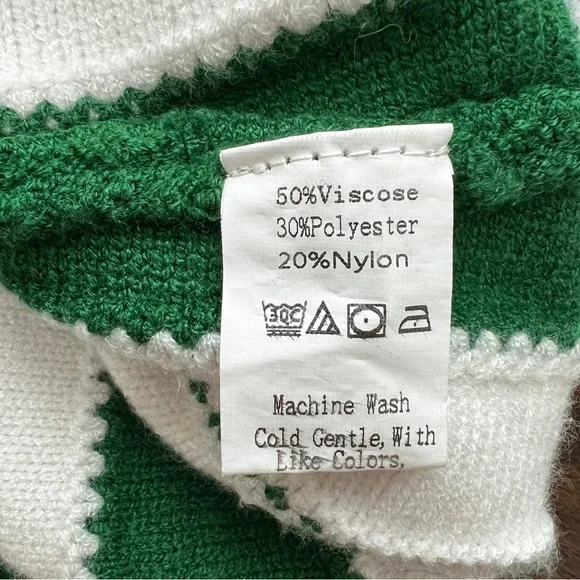 PRETTY GARDEN Pullover Knit Sweater V-Neck Color Block Stripe Green Whit… - Picture 8 of 8
